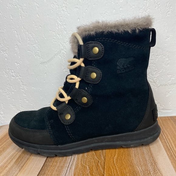 Sorel Explorer Joan Boots Women’s Black Suede Leather Lace Up Waterproof Size 9 - Picture 3 of 16